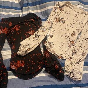 Free People Black and Cream Floral Tops